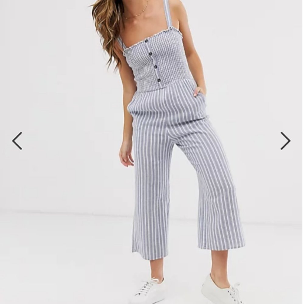 Hollister blue and white stripe jumpsuit